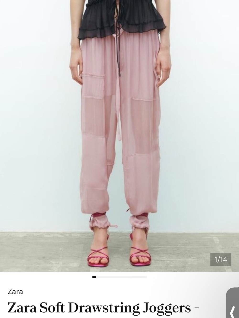 Zara Light Pink Drawstring Linen-Blend Jogger Pants